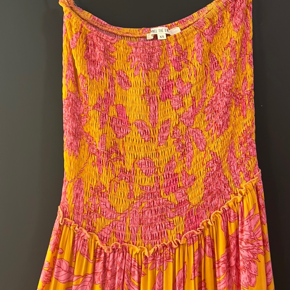 Abel the Label pink and orange tuffle maxi strapless dress